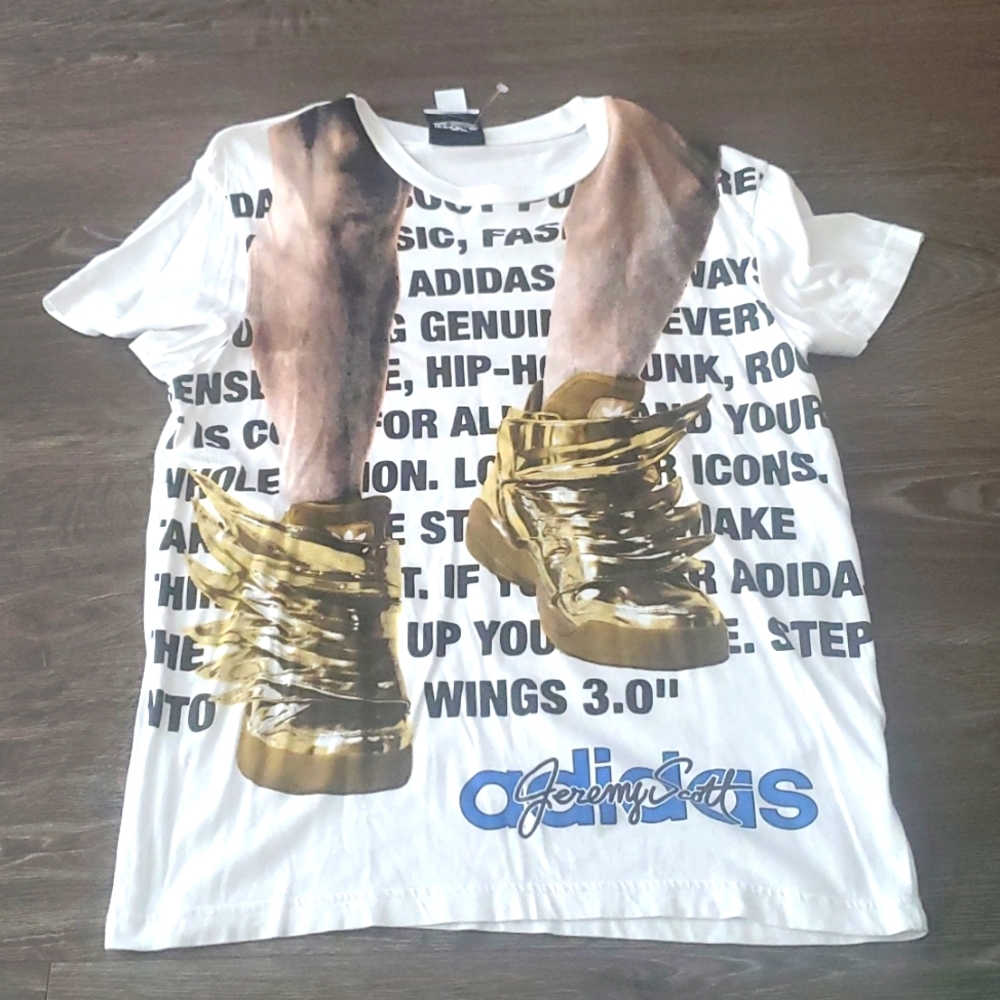 adidas White and Gold Graphic Tee